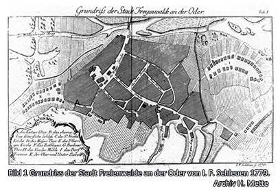 Grundriss der Stadt Freienwalde an der Oder von I. F. Schleuen 1779. Archiv H. Mette