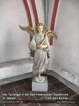 Der Taufengel in der Bad Freienwalder Stadtkirche St. Nikolai.
